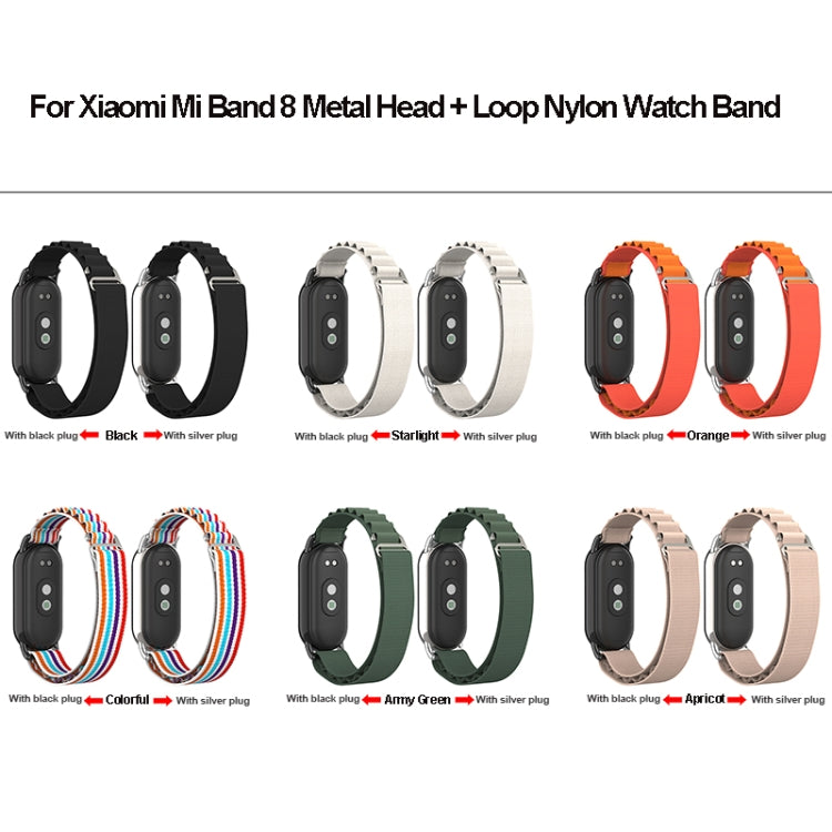 For Xiaomi Mi Band 8 Metal Plug Loop Nylon Watch Band(Silver+Orange) - Watch Bands by PMC Jewellery | Online Shopping South Africa | PMC Jewellery