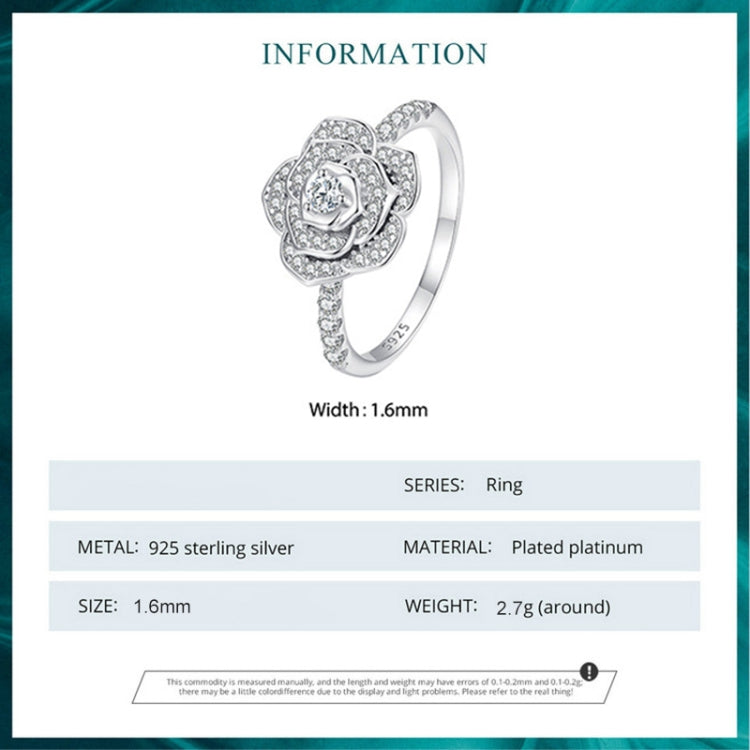 BSR449-6 S925 Sterling Silver White Gold Plated Zircon Rose Ring Hand Decoration - Rings by PMC Jewellery | Online Shopping South Africa | PMC Jewellery