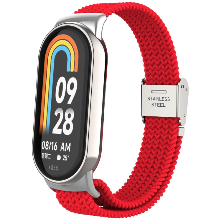 For Xiaomi Mi Band 8 Metal Head + Adjustable Nylon Braided Steel Buckle Watch Band(Red) - Watch Bands by PMC Jewellery | Online Shopping South Africa | PMC Jewellery