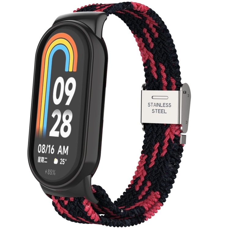 For Xiaomi Mi Band 8 Metal Head + Adjustable Nylon Braided Steel Buckle Watch Band(Black Red) - Watch Bands by PMC Jewellery | Online Shopping South Africa | PMC Jewellery