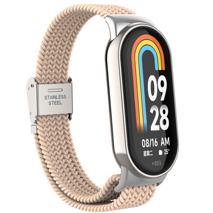 For Xiaomi Mi Band 8 Metal Head + Adjustable Nylon Braided Steel Buckle Watch Band(Apricot) - Watch Bands by PMC Jewellery | Online Shopping South Africa | PMC Jewellery