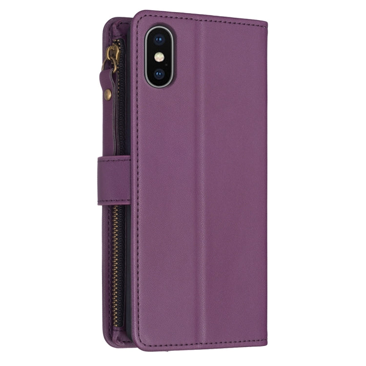 For iPhone XS / X 9 Card Slots Zipper Wallet Leather Flip Phone Case(Dark Purple) - More iPhone Cases by PMC Jewellery | Online Shopping South Africa | PMC Jewellery