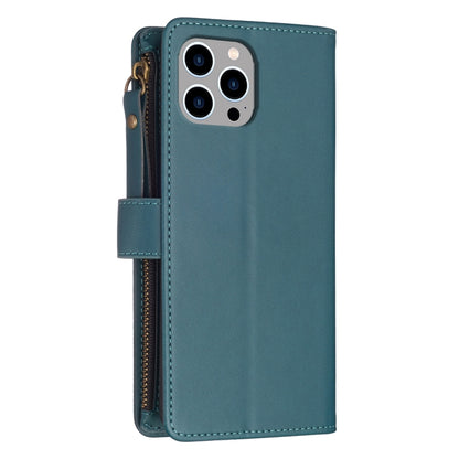 For iPhone 15 Pro Max 9 Card Slots Zipper Wallet Leather Flip Phone Case(Green) - iPhone 15 Pro Max Cases by PMC Jewellery | Online Shopping South Africa | PMC Jewellery