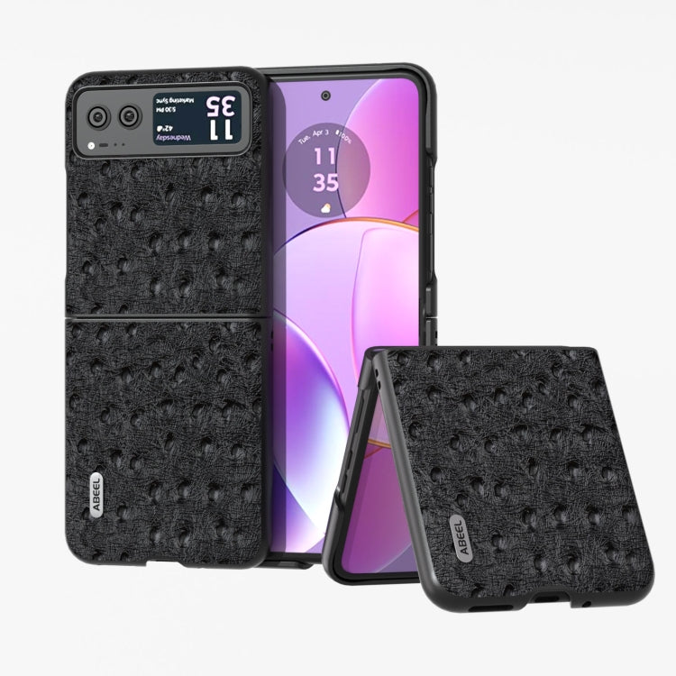 For Motorola Razr 40 ABEEL Genuine Leather Ostrich Texture Phone Case(Black) - free shipping - PMC TechLife - Order now!