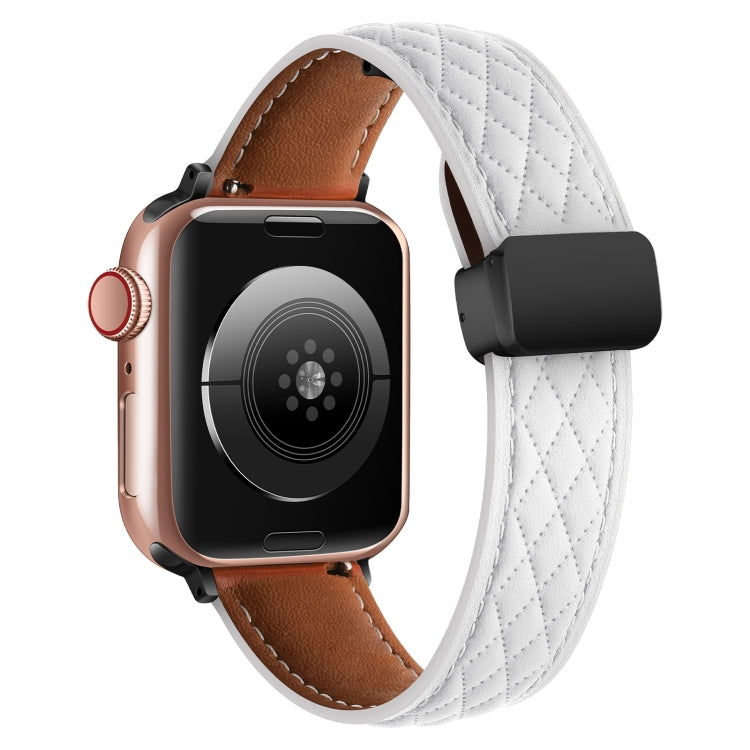For Apple Watch 7 45mm Folding Buckle Rhombus Leather Watch Band(White) - Watch Bands by PMC TechLife | Online Shopping South Africa | PMC TechLife