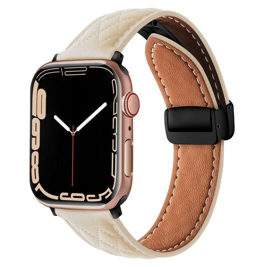 For Apple Watch SE 40mm Folding Buckle Rhombus Leather Watch Band(Starlight) - Watch Bands by PMC Jewellery | Online Shopping South Africa | PMC Jewellery