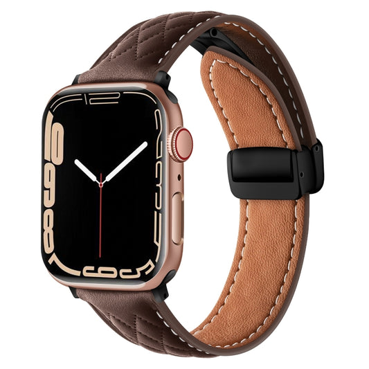 For Apple Watch 3 42mm Folding Buckle Rhombus Leather Watch Band(Coffee) - Watch Bands by PMC Jewellery | Online Shopping South Africa | PMC Jewellery