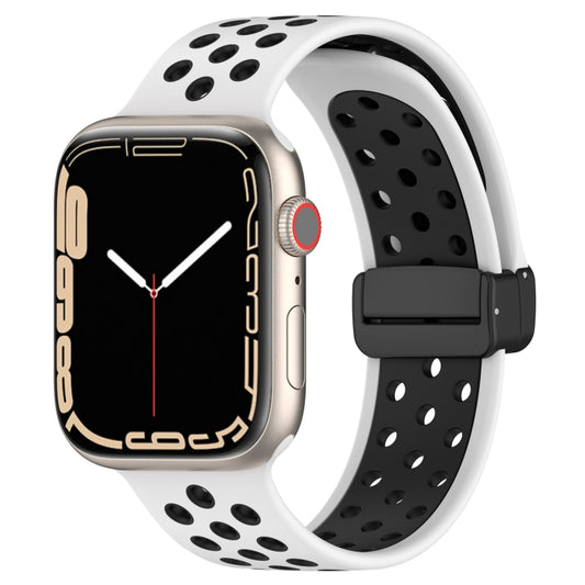 For Apple Watch 8 41mm Magnetic Buckle Silicone Watch Band(White Black) - Watch Bands by PMC Jewellery | Online Shopping South Africa | PMC Jewellery