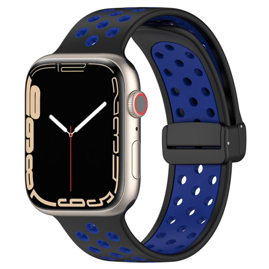 For Apple Watch 8 45mm  Magnetic Buckle Silicone Watch Band(Black Blue) - Watch Bands by PMC Jewellery | Online Shopping South Africa | PMC Jewellery