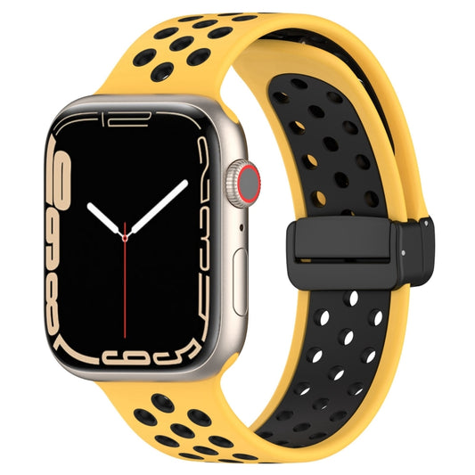 For Apple Watch SE 2022 40mm Magnetic Buckle Silicone Watch Band(Yellow Black) - Watch Bands by PMC Jewellery | Online Shopping South Africa | PMC Jewellery