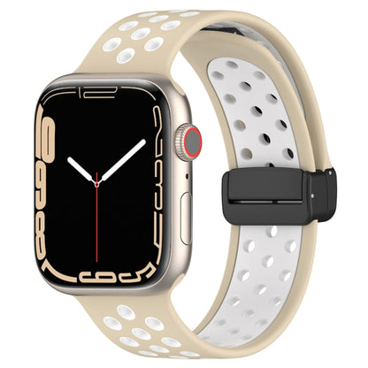 For Apple Watch SE 2022 40mm Magnetic Buckle Silicone Watch Band(Khaki White) - Watch Bands by PMC Jewellery | Online Shopping South Africa | PMC Jewellery