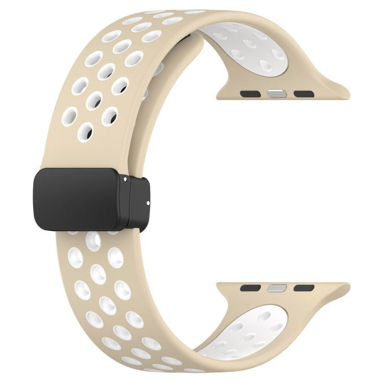 For Apple Watch SE 2022 40mm Magnetic Buckle Silicone Watch Band(Khaki White) - Watch Bands by PMC Jewellery | Online Shopping South Africa | PMC Jewellery