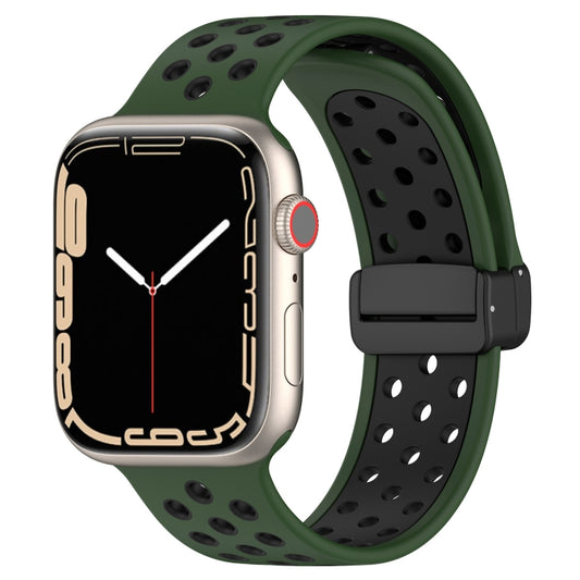 For Apple Watch SE 2022 44mm Magnetic Buckle Silicone Watch Band(Army Green Black) - Watch Bands by PMC Jewellery | Online Shopping South Africa | PMC Jewellery