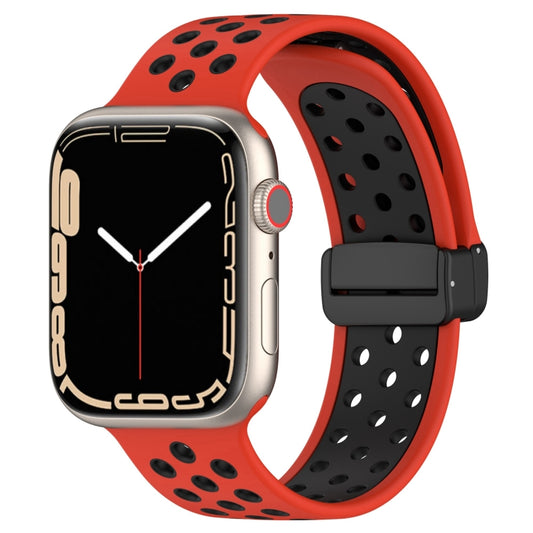 For Apple Watch 7 41mm Magnetic Buckle Silicone Watch Band(Red Black) - Watch Bands by PMC Jewellery | Online Shopping South Africa | PMC Jewellery