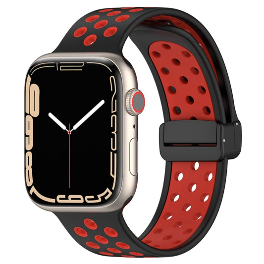 For Apple Watch SE 40mm Magnetic Buckle Silicone Watch Band(Black Red) - Watch Bands by PMC Jewellery | Online Shopping South Africa | PMC Jewellery