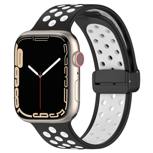 For Apple Watch 6 44mm Magnetic Buckle Silicone Watch Band(Black White) - Watch Bands by PMC Jewellery | Online Shopping South Africa | PMC Jewellery