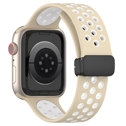 For Apple Watch 5 44mm Magnetic Buckle Silicone Watch Band(Khaki White) - Watch Bands by PMC Jewellery | Online Shopping South Africa | PMC Jewellery