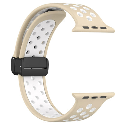 For Apple Watch 2 42mm Magnetic Buckle Silicone Watch Band(Khaki White) - Watch Bands by PMC Jewellery | Online Shopping South Africa | PMC Jewellery