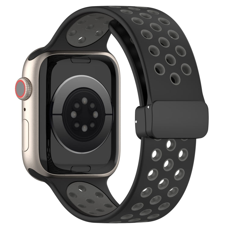 For Apple Watch Series 9 45mm Magnetic Buckle Silicone Watch Band(Black Grey) - Watch Bands by PMC Jewellery | Online Shopping South Africa | PMC Jewellery