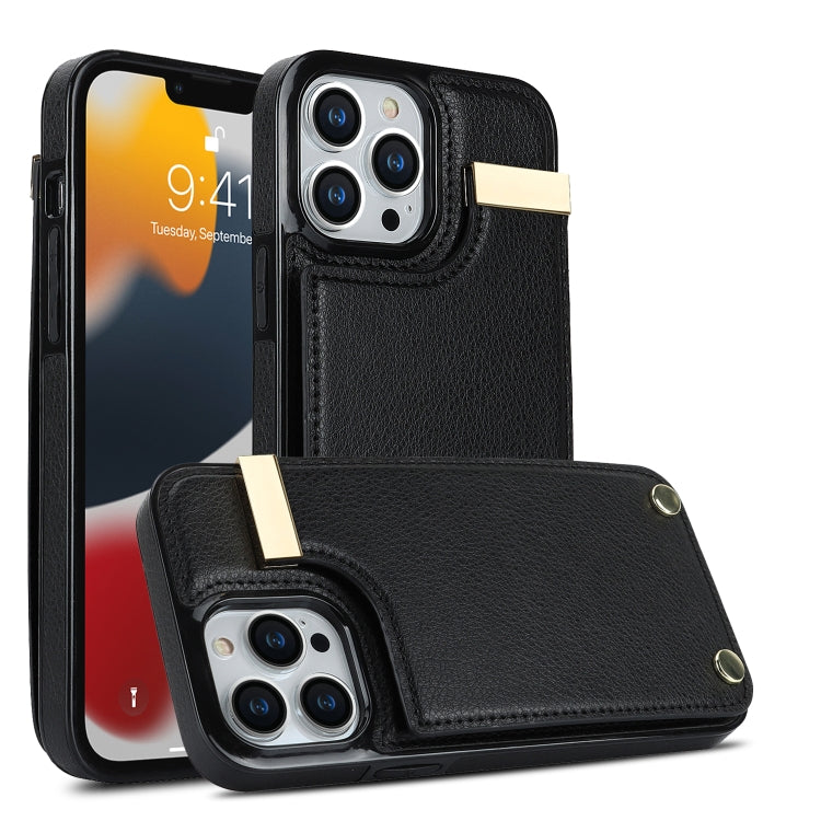 For iPhone 12 / 12 Pro Metal Buckle Card Slots Phone Case(Black) - iPhone 12 / 12 Pro Cases by PMC Jewellery | Online Shopping South Africa | PMC Jewellery