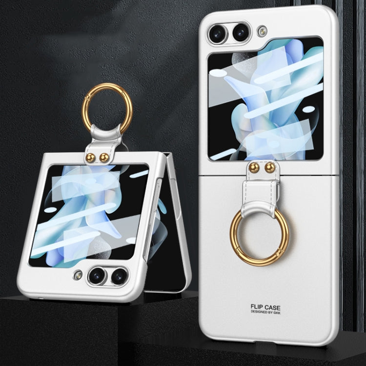 For Samsung Galaxy Z Flip5 GKK Ultra-thin PC Full Coverage Phone Case with Ring Holder / Tempered Film(Silver) - free shipping - PMC TechLife - Order now!