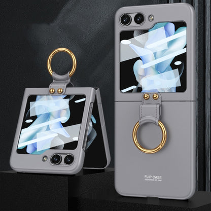 For Samsung Galaxy Z Flip5 GKK Ultra-thin PC Full Coverage Phone Case with Ring Holder / Tempered Film(Grey) - Galaxy Z Flip5 Cases by GKK | Online Shopping South Africa | PMC Jewellery | Buy Now Pay Later Mobicred