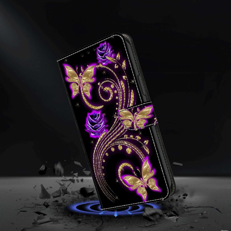 For Xiaomi Redmi Note 9 Crystal 3D Shockproof Protective Leather Phone Case(Purple Flower Butterfly) - Xiaomi Cases by PMC Jewellery | Online Shopping South Africa | PMC Jewellery