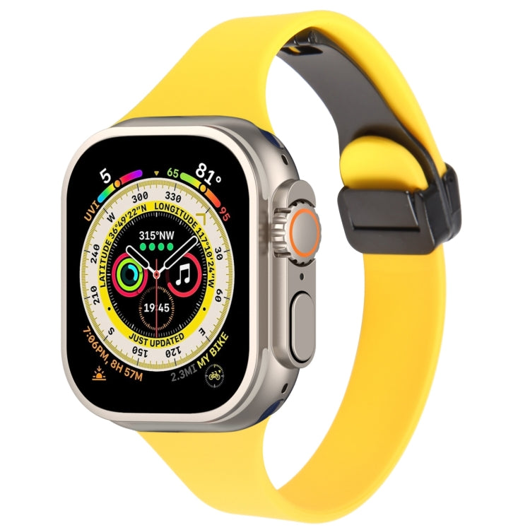 For Apple Watch Ultra 49mm Magnetic Buckle Slim Silicone Watch Band(Yellow) - Watch Bands by PMC Jewellery | Online Shopping South Africa | PMC Jewellery