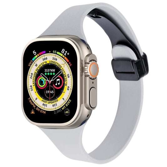 For Apple Watch Ultra 49mm Magnetic Buckle Slim Silicone Watch Band(Light Grey) - Watch Bands by PMC Jewellery | Online Shopping South Africa | PMC Jewellery