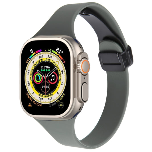 For Apple Watch Ultra 49mm Magnetic Buckle Slim Silicone Watch Band(Army Green) - Watch Bands by PMC Jewellery | Online Shopping South Africa | PMC Jewellery