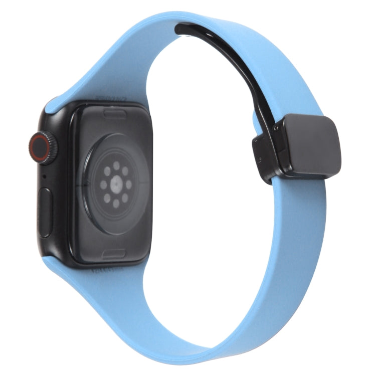 For Apple Watch 8 45mm  Magnetic Buckle Slim Silicone Watch Band(Light Blue) - Watch Bands by PMC Jewellery | Online Shopping South Africa | PMC Jewellery