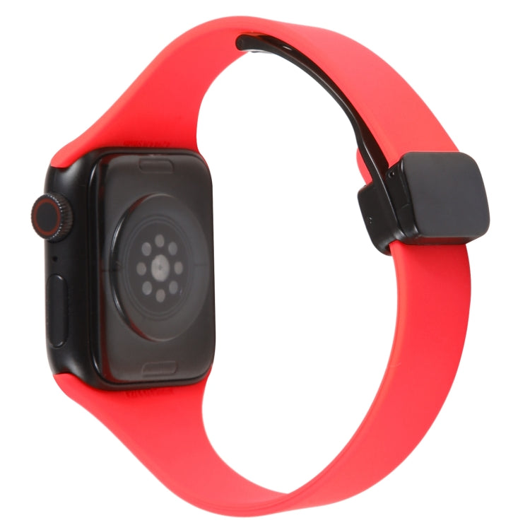 For Apple Watch SE 2022 40mm Magnetic Buckle Slim Silicone Watch Band(Red) - Watch Bands by PMC Jewellery | Online Shopping South Africa | PMC Jewellery