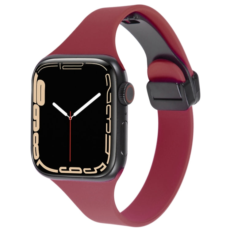 For Apple Watch 7 41mm Magnetic Buckle Slim Silicone Watch Band(Wine Red) - Watch Bands by PMC Jewellery | Online Shopping South Africa | PMC Jewellery