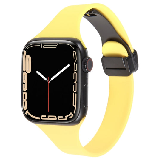 For Apple Watch 42mm Magnetic Buckle Slim Silicone Watch Band(Light Yellow) - Watch Bands by PMC Jewellery | Online Shopping South Africa | PMC Jewellery