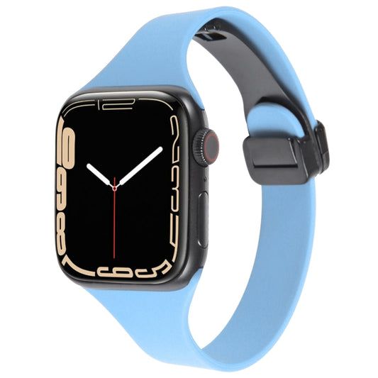 For Apple Watch 38mm Magnetic Buckle Slim Silicone Watch Band(Light Blue) - Watch Bands by PMC Jewellery | Online Shopping South Africa | PMC Jewellery