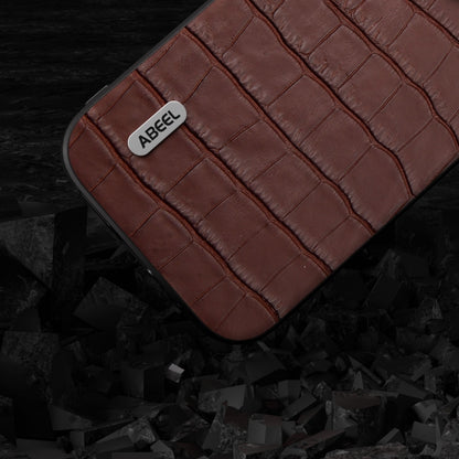 For iPhone 15 Pro Max ABEEL Crocodile Texture Genuine Leather Phone Case(Brown) - iPhone 15 Pro Max Cases by PMC Jewellery | Online Shopping South Africa | PMC Jewellery