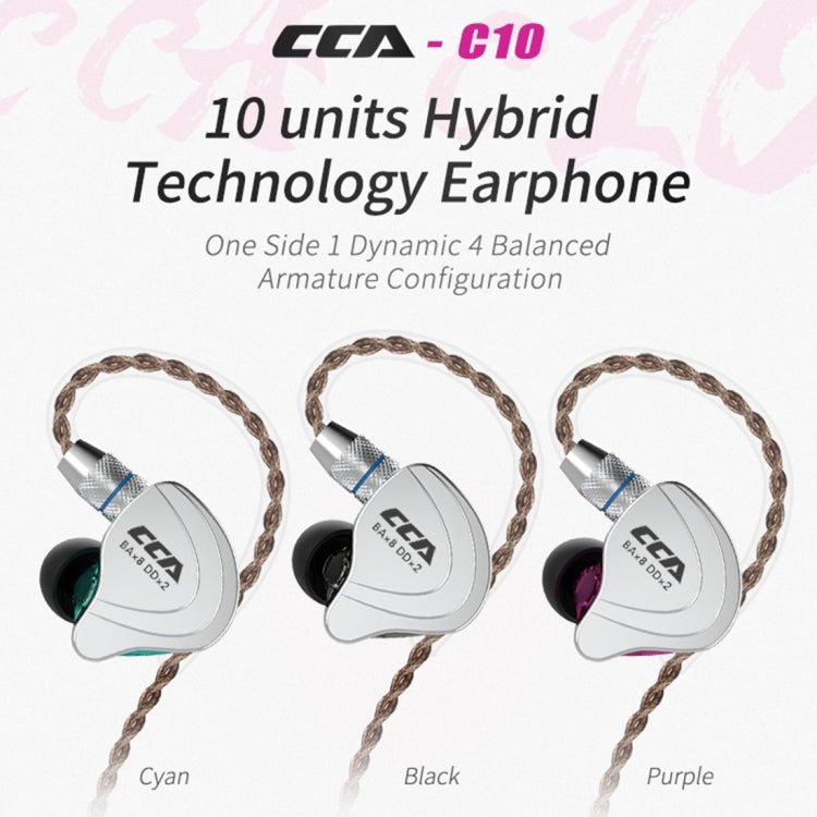 CCA CCA-C10 3.5mm Gold Plated Plug Ten Unit Hybrid Wire-controlled In-ear Earphone, Type:without Mic(Charm Black) - In Ear Wired Earphone by CCA | Online Shopping South Africa | PMC Jewellery | Buy Now Pay Later Mobicred