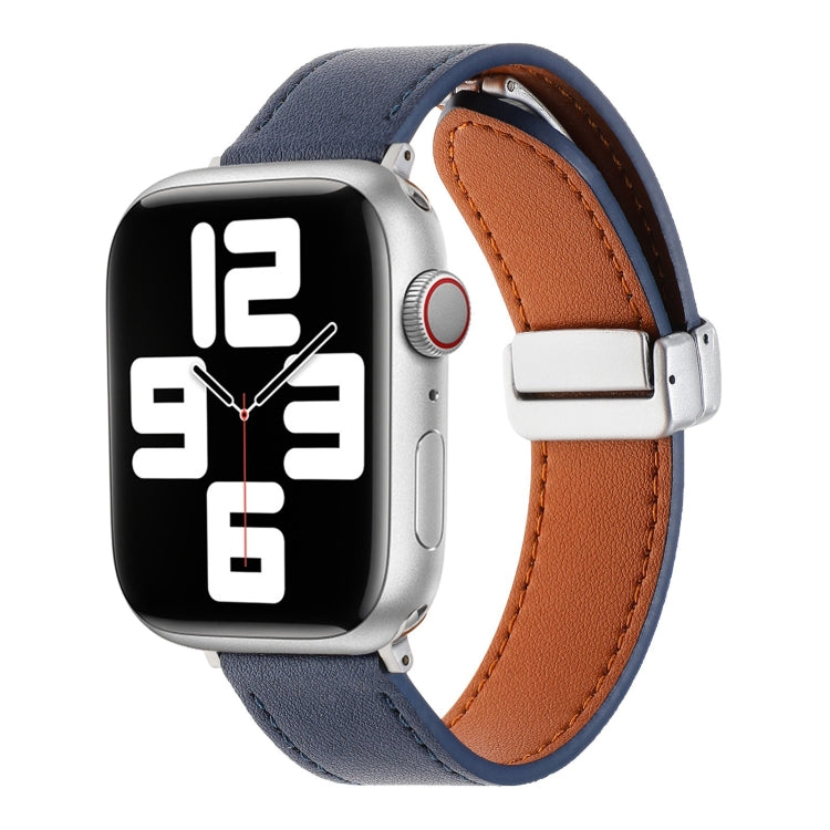 For Apple Watch 6 40mm Magnetic Buckle Skin Feel Leather Watch Band(Dark Blue) - Watch Bands by PMC Jewellery | Online Shopping South Africa | PMC Jewellery