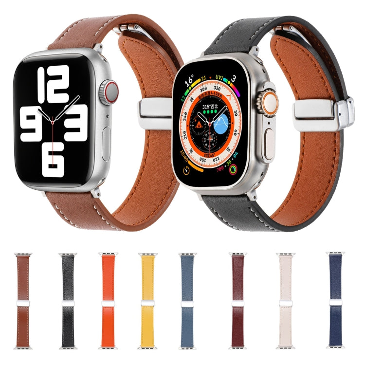 For Apple Watch 3 38mm Magnetic Buckle Skin Feel Leather Watch Band(Apricot) - Watch Bands by PMC Jewellery | Online Shopping South Africa | PMC Jewellery