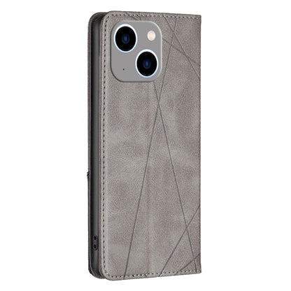 For iPhone 15 Plus Rhombus Texture Magnetic Leather Phone Case(Grey) - iPhone 15 Plus Cases by PMC Jewellery | Online Shopping South Africa | PMC Jewellery