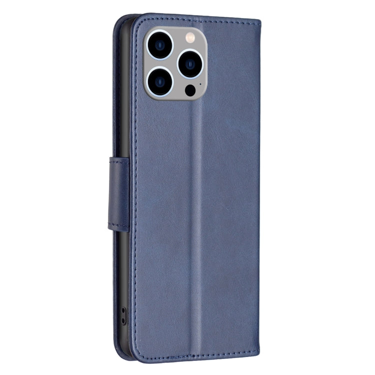 For iPhone 15 Pro Max Lambskin Texture Pure Color Flip Leather Phone Case(Blue) - iPhone 15 Pro Max Cases by PMC Jewellery | Online Shopping South Africa | PMC Jewellery