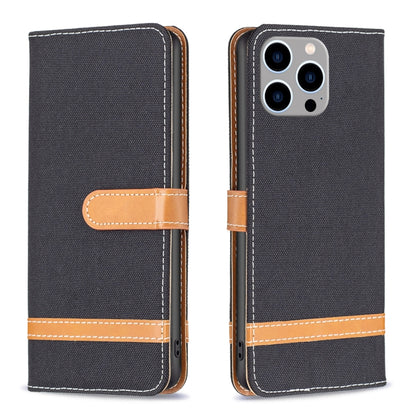 For iPhone 15 Pro Max Color Block Denim Texture Leather Phone Case(Black) - iPhone 15 Pro Max Cases by PMC Jewellery | Online Shopping South Africa | PMC Jewellery