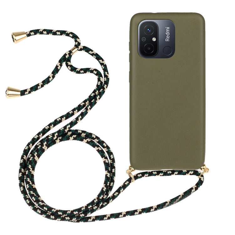 For Xiaomi Redmi 12C Wheat Straw Material + TPU Phone Case with Lanyard(Army Green) - Xiaomi Cases by PMC Jewellery | Online Shopping South Africa | PMC Jewellery