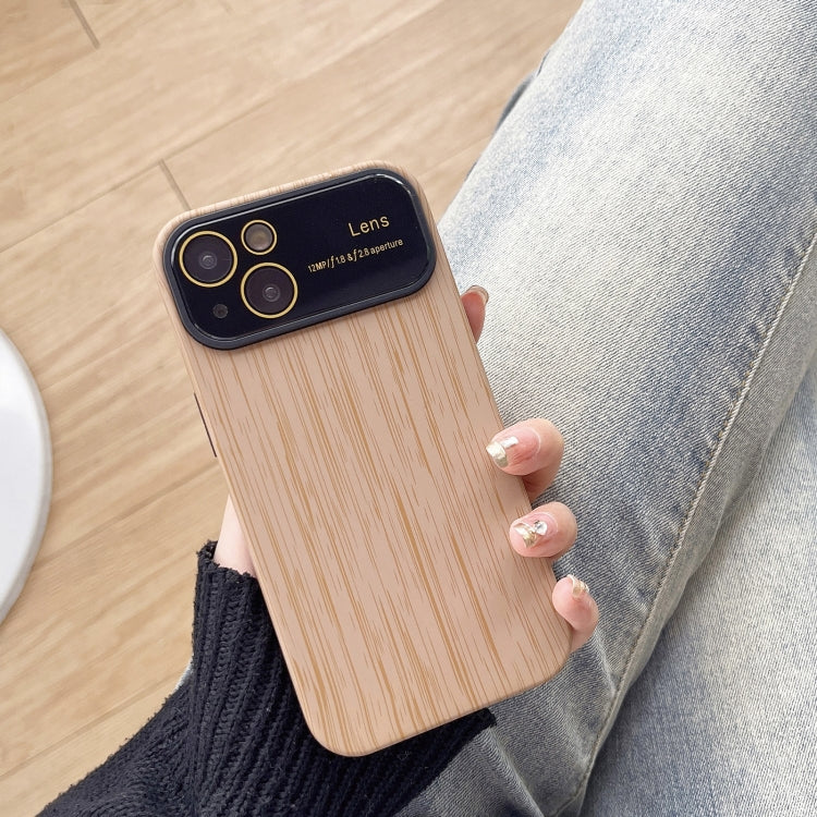 For iPhone 14 Wood Grain TPU Phone Case with Lens Film(Khaki) - iPhone 14 Cases by PMC Jewellery | Online Shopping South Africa | PMC Jewellery