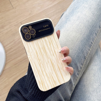 For iPhone 12 Pro Max Wood Grain TPU Phone Case with Lens Film(Beige) - iPhone 12 Pro Max Cases by PMC Jewellery | Online Shopping South Africa | PMC Jewellery