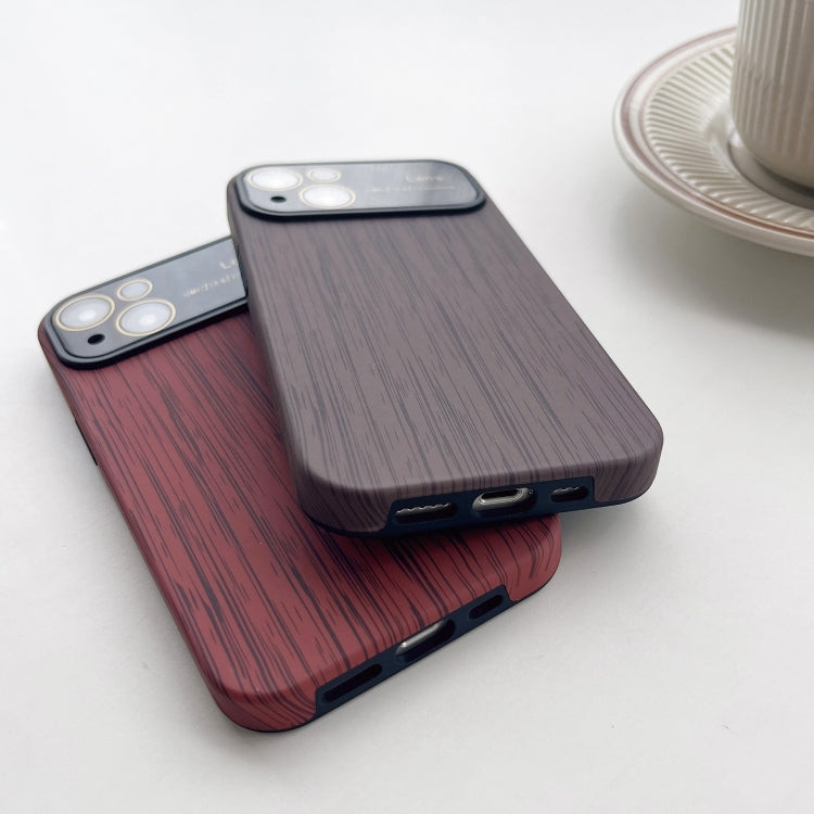 For iPhone 12 Pro Max Wood Grain TPU Phone Case with Lens Film(Brown) - iPhone 12 Pro Max Cases by PMC TechLife | Online Shopping South Africa | PMC TechLife