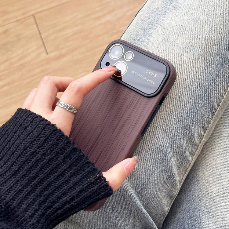 For iPhone 14 Pro Wood Grain TPU Phone Case with Lens Film(Brown) - iPhone 14 Pro Cases by PMC Jewellery | Online Shopping South Africa | PMC Jewellery