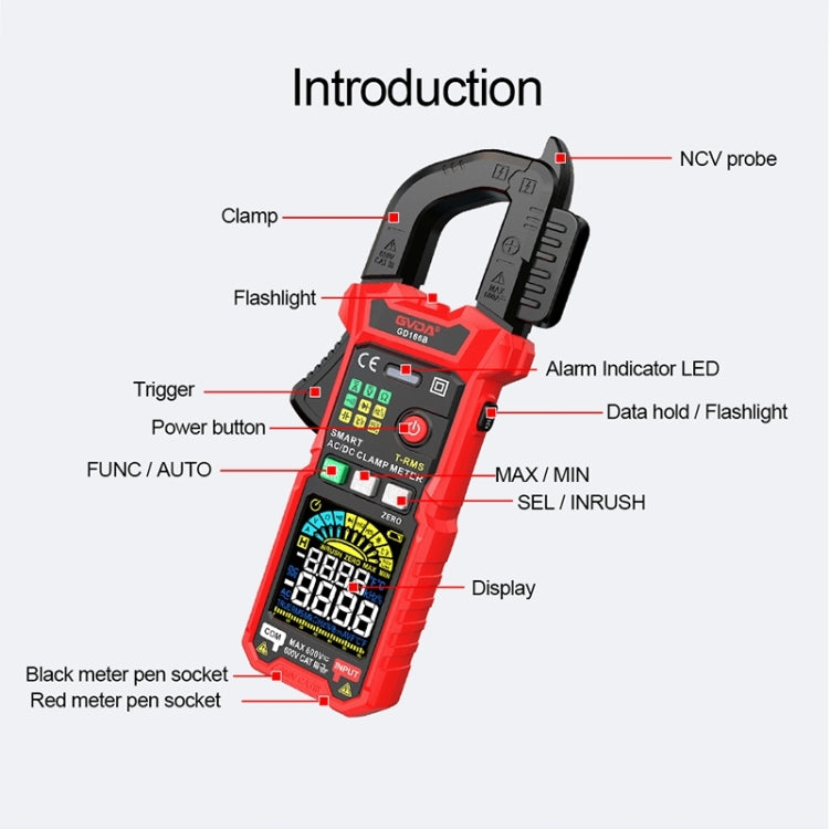 GVDA GD166A Digital Clamp Type Multifunction Intelligent Anti-burn Multimeter - Digital Multimeter by GVDA | Online Shopping South Africa | PMC TechLife | Buy Now Pay Later Mobicred
