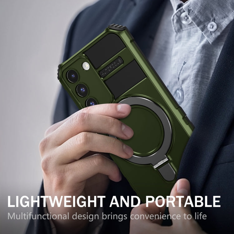 For Samsung Galaxy S22 5G MagSafe Magnetic Holder Phone Case(Green) - Galaxy S22 5G Cases by PMC TechLife | Online Shopping South Africa | PMC TechLife | Buy Now Pay Later Mobicred