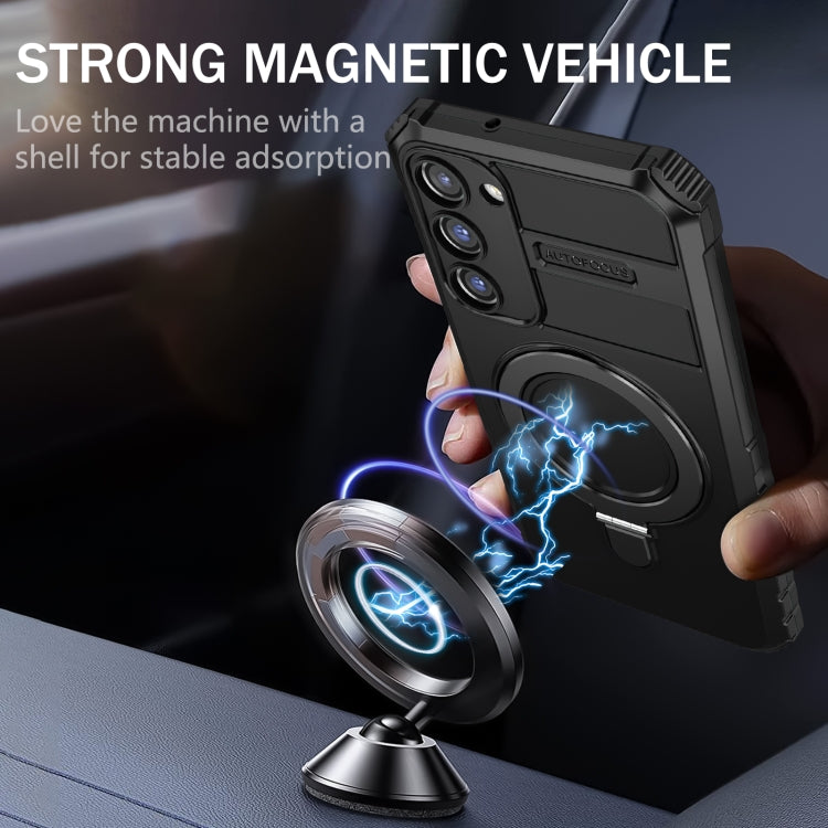 For Samsung Galaxy S23 5G MagSafe Magnetic Holder Phone Case(Black) - Galaxy S23 5G Cases by PMC TechLife | Online Shopping South Africa | PMC TechLife